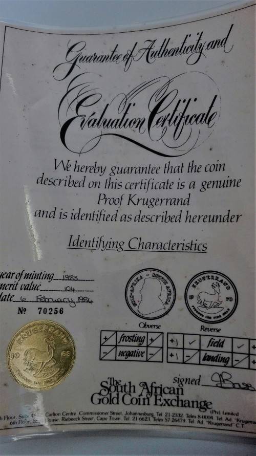 1983 PROOF GRADED 1 OUNCE KRUGER  WITH CERTIFICATE and original box